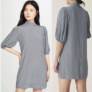 GANNI Gingham Crepe Mini Dress in Brunnera Blue UK Sz 42‎ US Sz 10/12